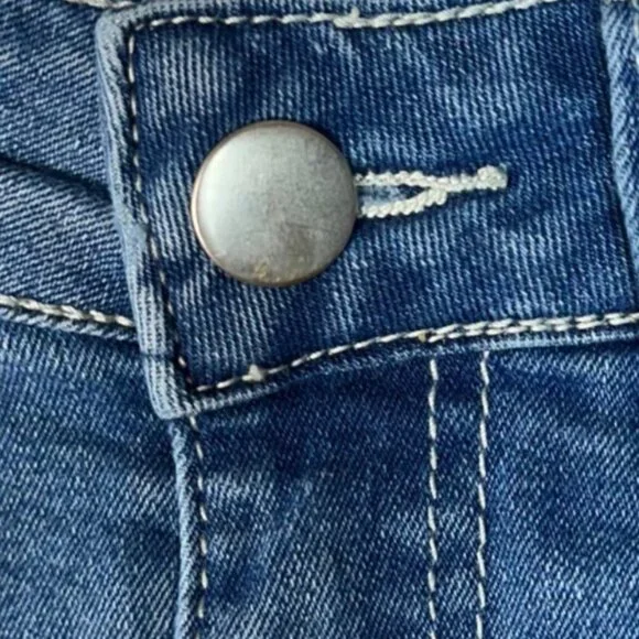 Distressed High Waisted Roll Cuffed Stretch Denim Blue Jean Shorts Women's Small - Picture 5 of 8